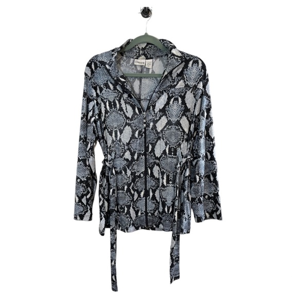 Chicos Animal Print Jacket 8 Black Safari Snakeskin Neutral Retro 80s Classic - Picture 1 of 14